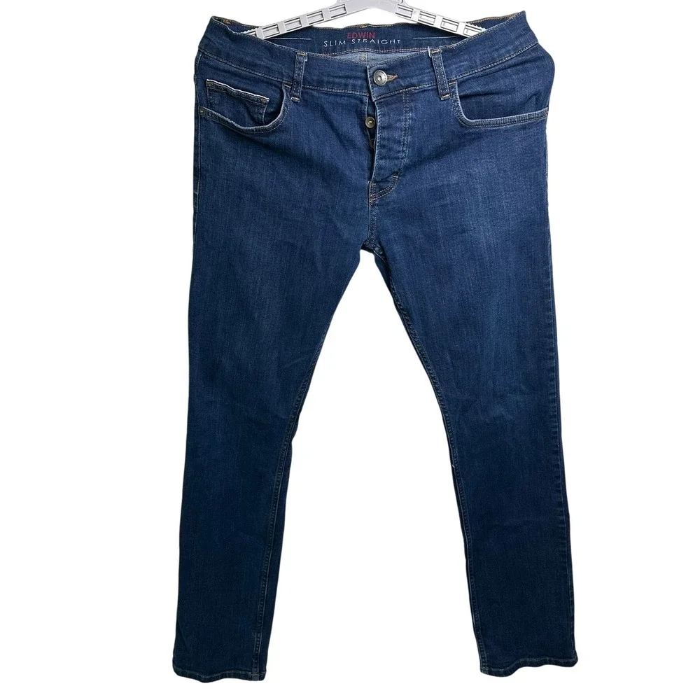 Edwin Crom Slim Straight Med Wash Denim Jeans 34x34 Button Fly Turkey Cotton‎